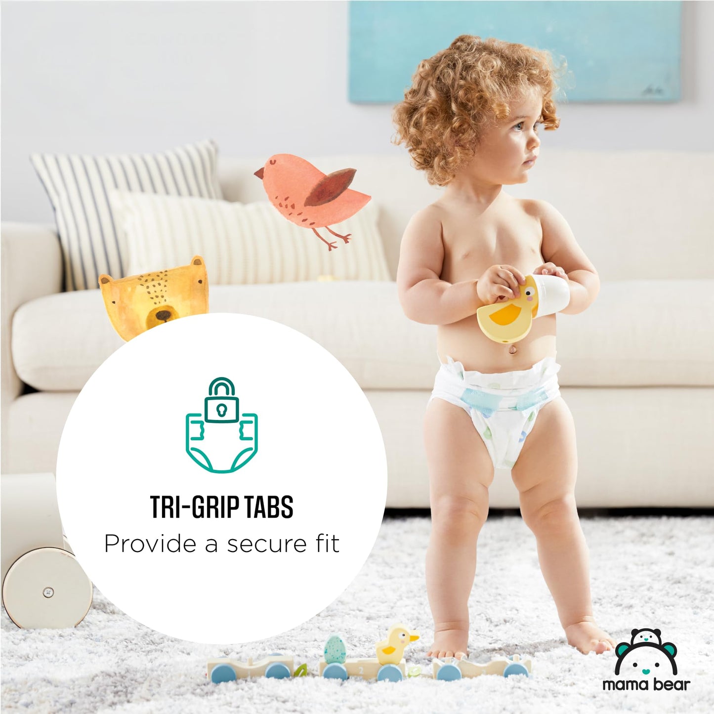 Amazon Brand - Mama Bear Gentle Touch Baby Diapers, Size 5, 27+ lb, Leak Protection, 12 Hours Protection, Wetness Indicator, Hypoallergenic, 132 Count (4 packs of 33)