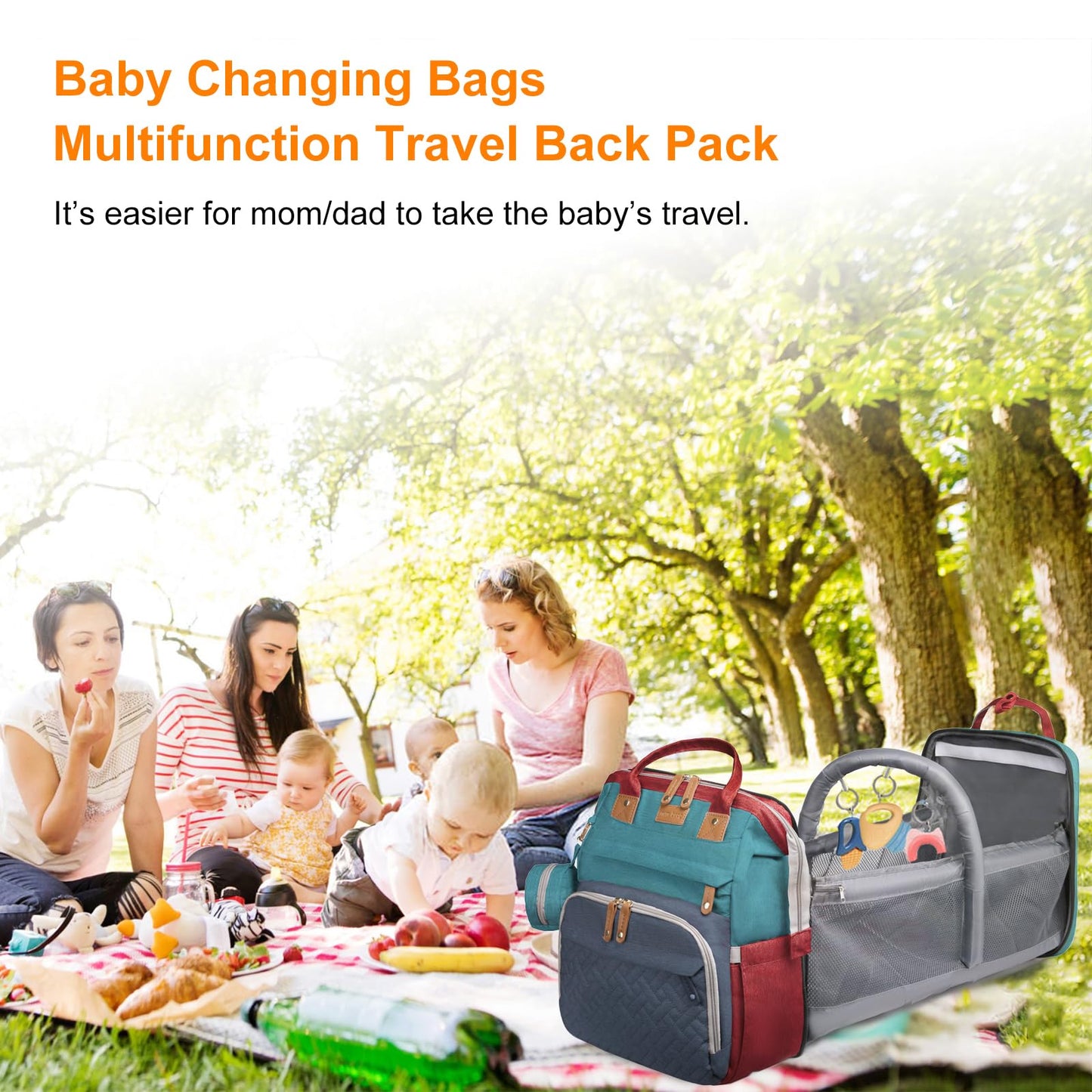 Astro alan Baby Diaper Bags with Changing Station, Waterproof Diaper Bag Backpack for Moms Dads with USB Charging Port, Baby Shower Gifts, Large Capacity diaper backpack, Red-Green-Blue