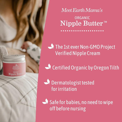 Earth Mama Organic Nipple Butter - 2 fl oz - Lanolin-Free Nipple Cream - Safe, Soothing Balm for Breastfeeding - Postpartum Essentials for Nursing