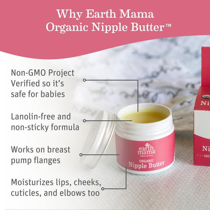 Earth Mama Organic Nipple Butter - 2 fl oz - Lanolin-Free Nipple Cream - Safe, Soothing Balm for Breastfeeding - Postpartum Essentials for Nursing