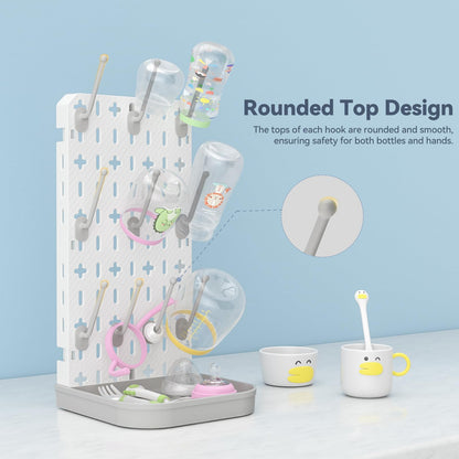 Baby Bottle Drying Rack Baby Bottle Holder Space Saving Bottle Dryer Rack Station Countertop Storage Organizer 12 Travel Bottle Drying Rack Vertical Breast Pump Part Plastic Bag Cup Dryer Tower Grey