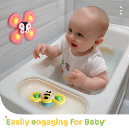 ALASOU 3PCS Suction Cup Spinner Toys for 1 Year Old Boy Girl|Spinning Top 12 18 Months|1 2 Year Old Boy Birthday Gift|Baby Bath Toy for Kids Ages 1-3|Sensory Airplane Travel Toy for Infant Toddlers