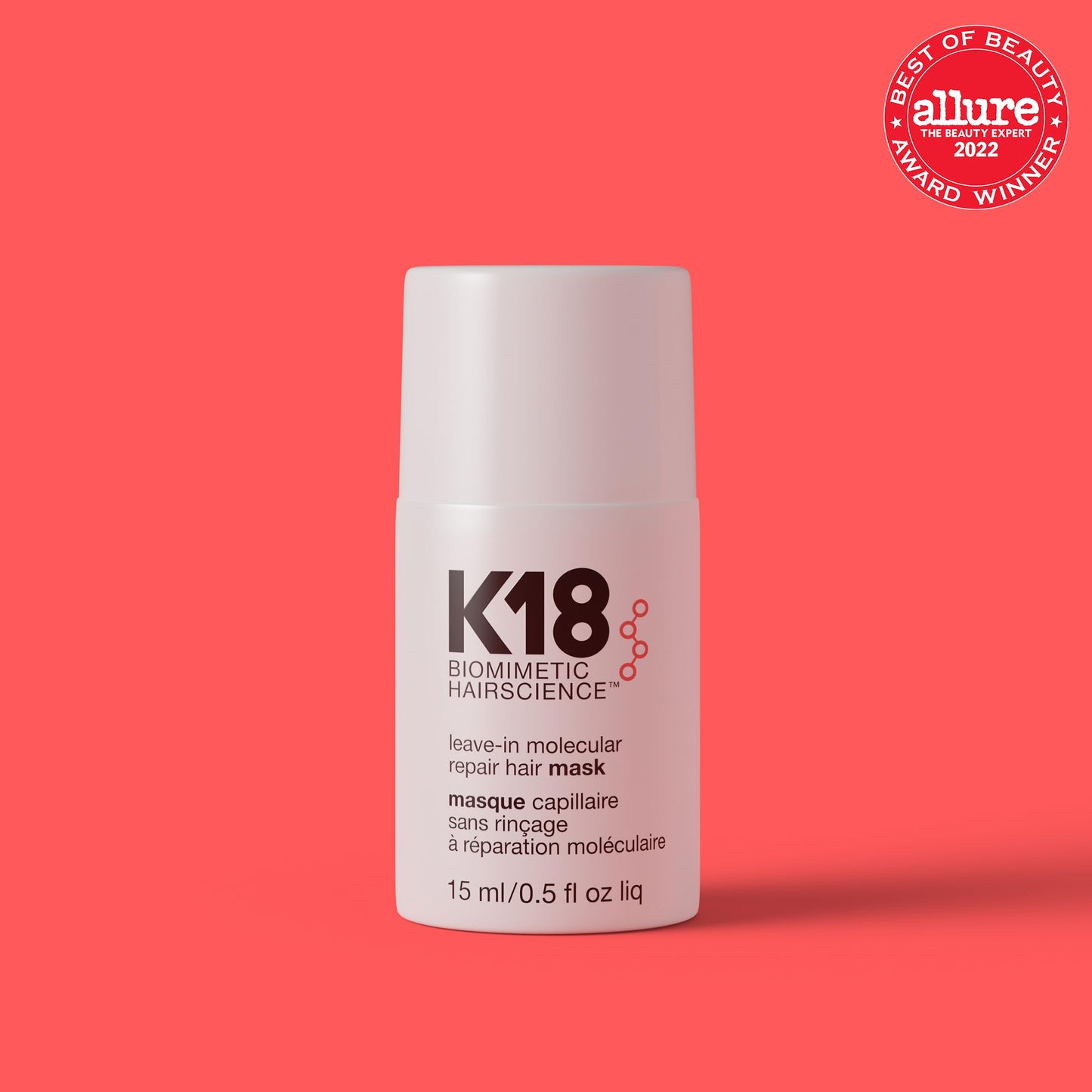 K18 Leave-In Molecular Repair Hair Mask - Peptide Hair Treatment Mask for Bleach, Color, Chemical + Heat Damaged Strands - Immediate + Lasting Damage Reversal in 4 Minutes (0.5 Fl oz)