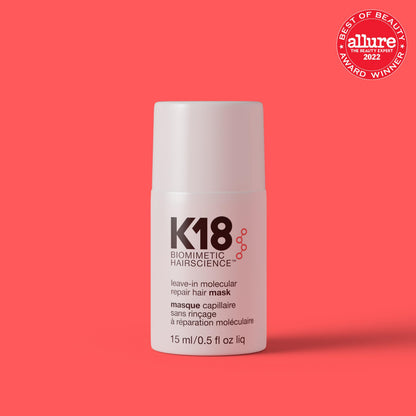 K18 Leave-In Molecular Repair Hair Mask - Peptide Hair Treatment Mask for Bleach, Color, Chemical + Heat Damaged Strands - Immediate + Lasting Damage Reversal in 4 Minutes (0.5 Fl oz)