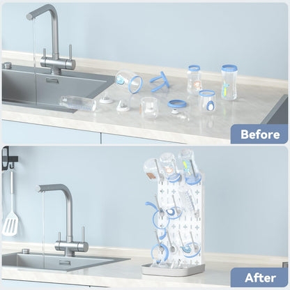 Baby Bottle Drying Rack Baby Bottle Holder Space Saving Bottle Dryer Rack Station Countertop Storage Organizer 12 Travel Bottle Drying Rack Vertical Breast Pump Part Plastic Bag Cup Dryer Tower Grey