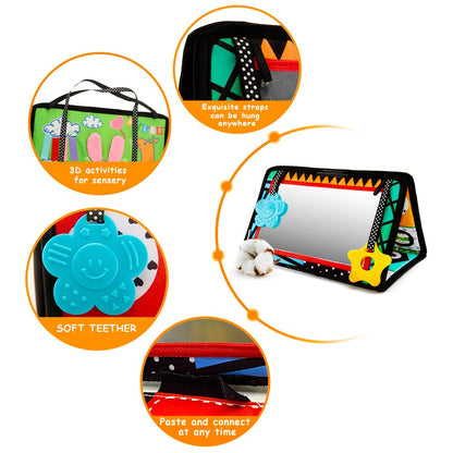 beetoy Tummy Time Toy for Infant, Newborn Sensory Toy 0 3 Months Baby Brain Development with Crinkle Mat Teether, High Contrast Baby Mirror Toys 2 4 5 0-6 Month Boys Girls Visual Muscles Shower Gifts