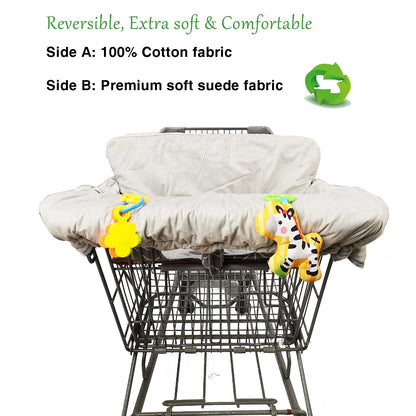 Shopping cart Cover, cart Cover for Babies, Padded high Chair Cover, Split Reversible seat Cushion, Cell Phone Pouch, Collection Pocket, Neutral for boy or Girl