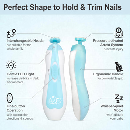 Royal Angels Upgraded 21 in 1 Baby Nail Trimmer with Labeled Case, 13 Extra Replacement Pads, Safe Electric Baby Nail File Kit for Newborns & Toddlers, Whisper Quiet Nail Clipper with LED Light (Blue)