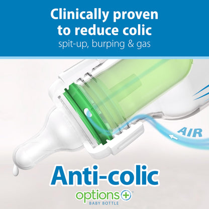 Dr. Brown's Natural Flow Anti-Colic Options+ Narrow Baby Bottle, 4 oz/120 mL, with Level 1 Slow Flow Nipple, 0m+, 4 Pack