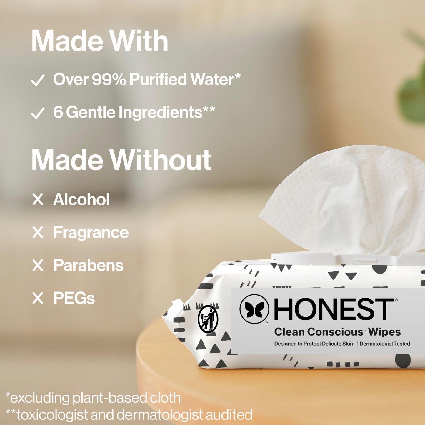 The Honest Company Baby Wipes for Sensitive Skin, Hypoallergenic, Fragrance-Free, Multi-Use, Pattern Play Design, 720 Count (10 Packs of 72)