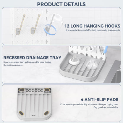 Baby Bottle Drying Rack Baby Bottle Holder Space Saving Bottle Dryer Rack Station Countertop Storage Organizer 12 Travel Bottle Drying Rack Vertical Breast Pump Part Plastic Bag Cup Dryer Tower Grey