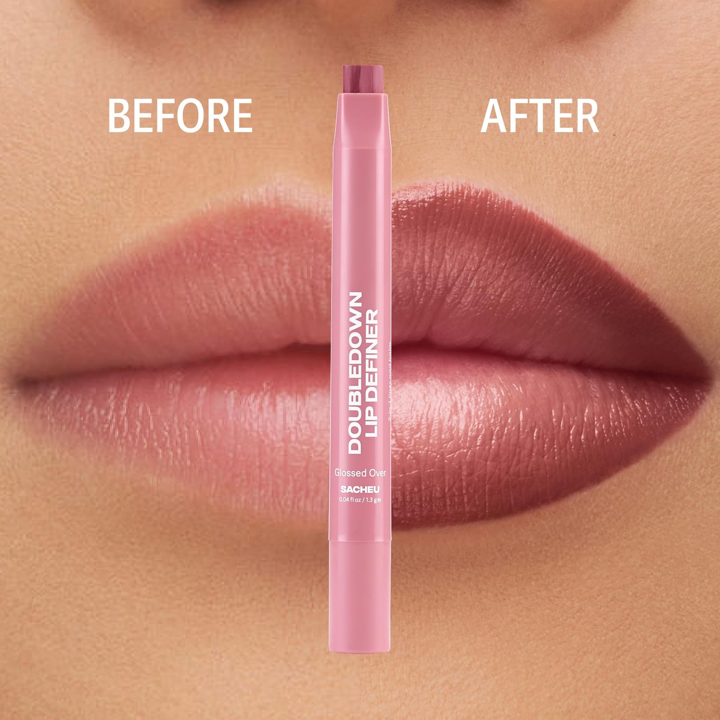 Sacheu DoubleDown Lip Definer — 2-in-1 Lip Liner & Balm — Long-Lasting Korean Make Up Lipstick with Satin Finish, Avocado Oil & Vitamin E (Glossed Over)
