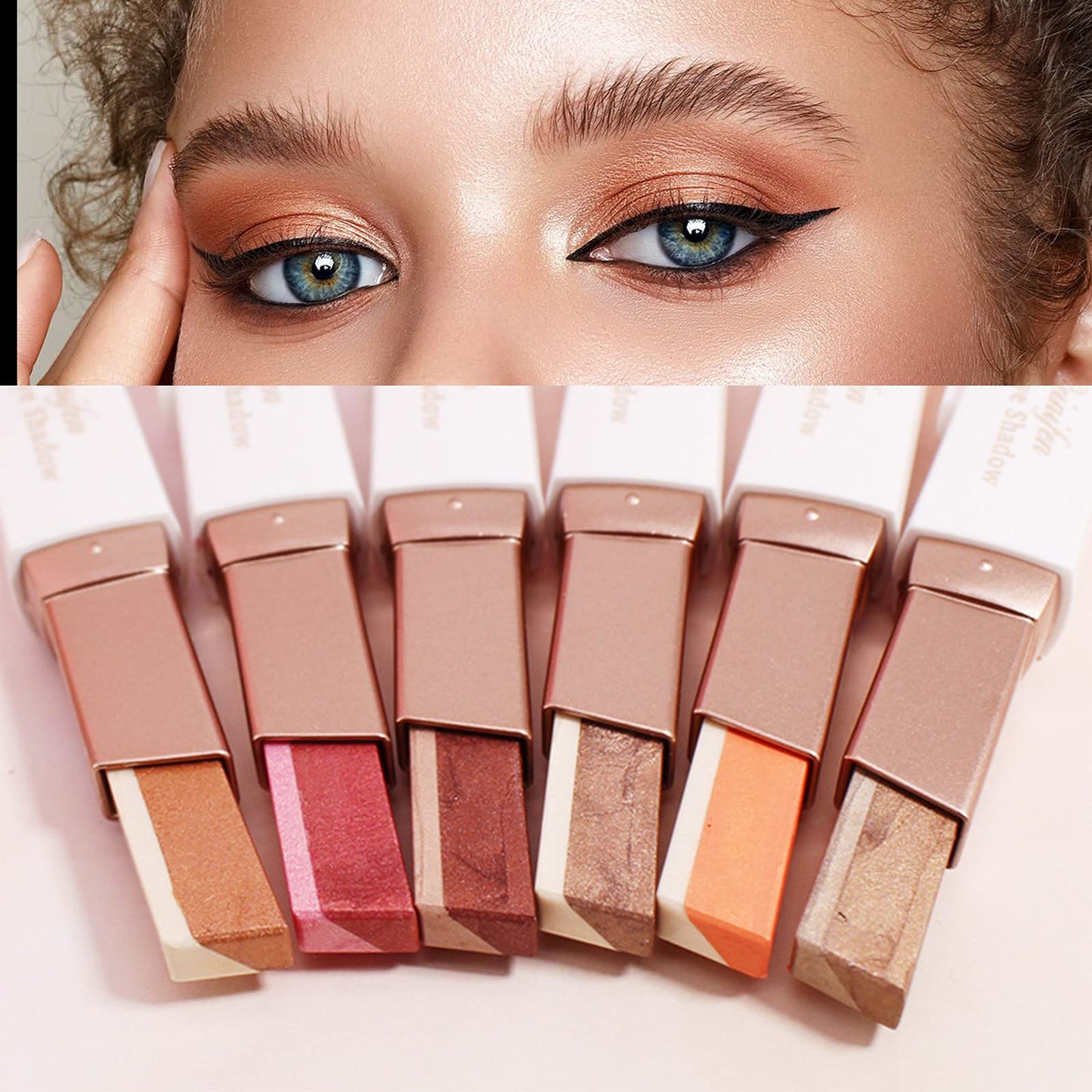 LOKFAR 12 Colors Glitter Eye-shadow Stick Set, Two-Tone Shimmer Gradient Shadow, Duo Chrome Metallic Eyeshadow Stick Waterproof Glitter Eye Shadow Pen for Women Eye Makeup (6 Pcs)