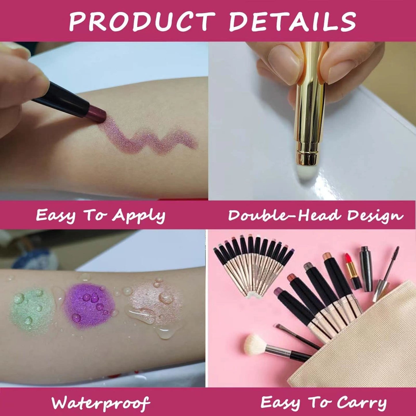 LGSZGDCN White Eyeshadow Stick and Buildable Eye Shadow Glitter Primer Palette Shimmer Pencil Long Lasting Waterproof Highlighter Pen Makeup Hypoallergenic Eye Liner Multi-Dimensional eyes Look