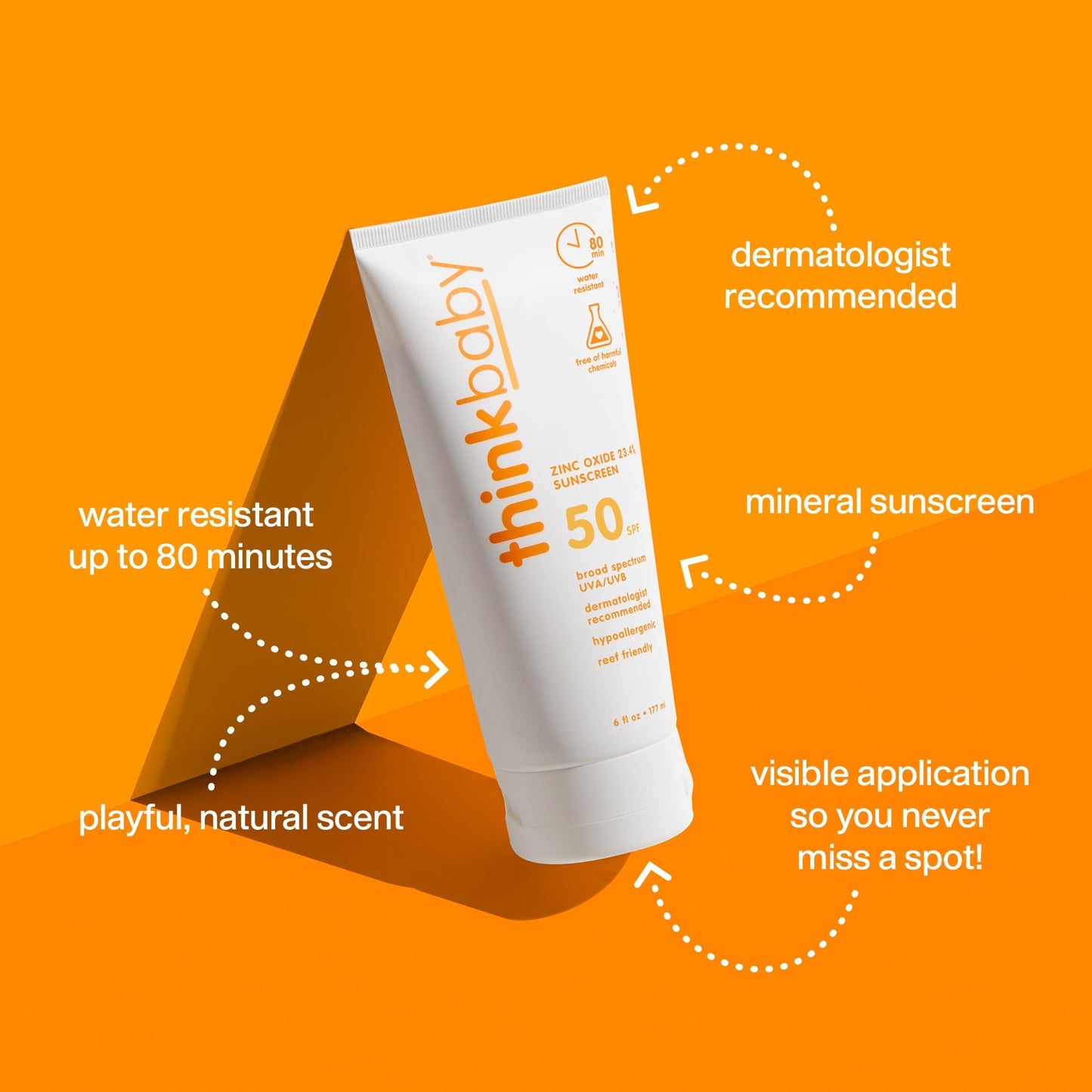 Thinkbaby SPF 50+ Baby Sunscreen, 6 Oz. – Safe, Natural Mineral Sun Cream for Babies - Water Resistant, Broad Spectrum UVA/UVB Sun Protection – Vegan Sunscreen for Kids
