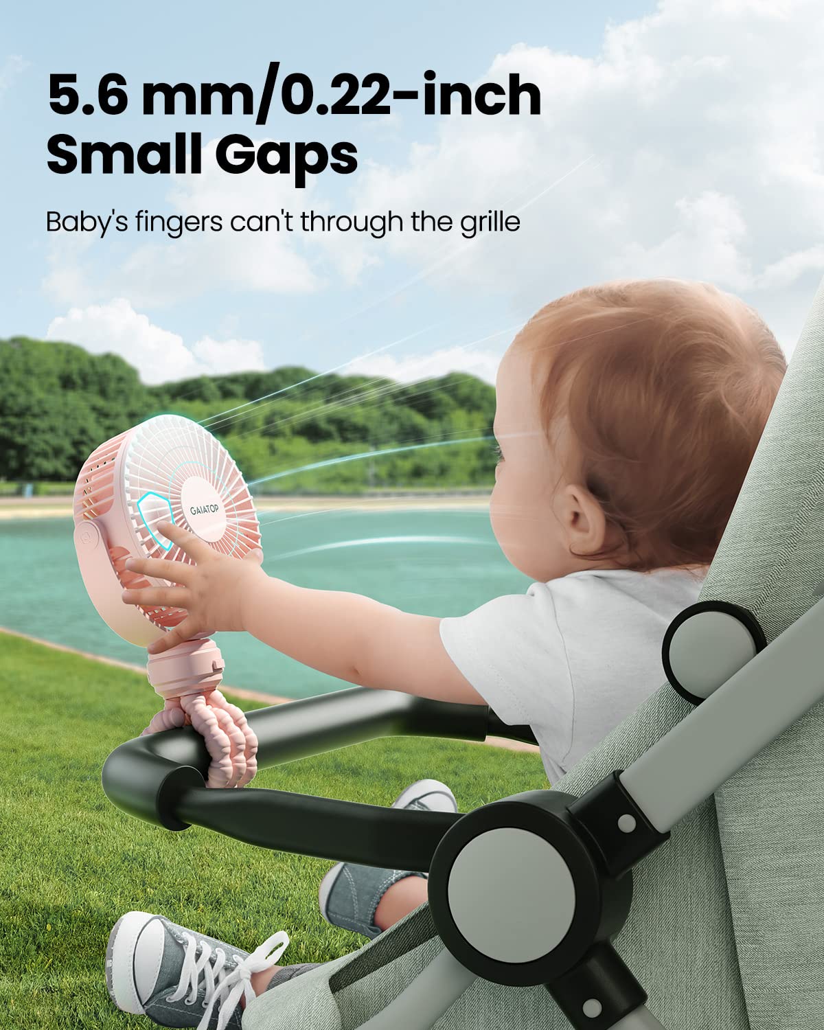 Gaiatop Mini Portable Stroller Fan, Battery Operated Small Clip on Fan, Detachable 3 Speed Rechargeable 360° Rotate Flexible Tripod Handheld Desk Cooling Fan for Car Seat Crib Treadmill Travel Pink
