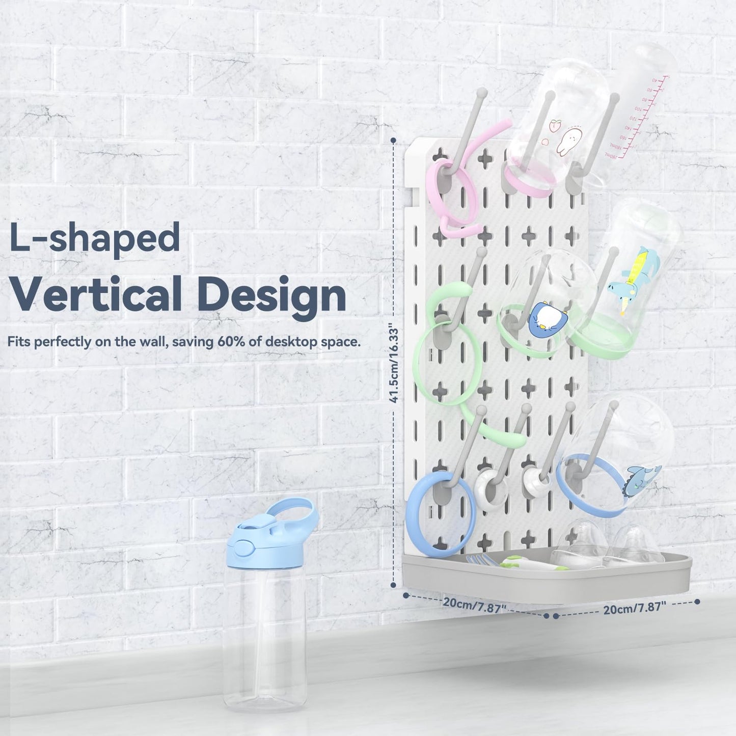 Baby Bottle Drying Rack Baby Bottle Holder Space Saving Bottle Dryer Rack Station Countertop Storage Organizer 12 Travel Bottle Drying Rack Vertical Breast Pump Part Plastic Bag Cup Dryer Tower Grey