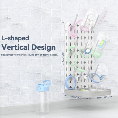 Baby Bottle Drying Rack Baby Bottle Holder Space Saving Bottle Dryer Rack Station Countertop Storage Organizer 12 Travel Bottle Drying Rack Vertical Breast Pump Part Plastic Bag Cup Dryer Tower Grey