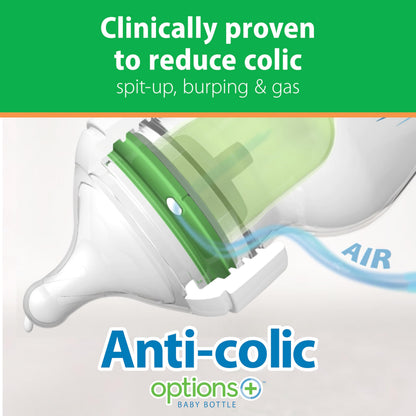 Dr. Brown's Natural Flow Anti-Colic Options+ Wide-Neck Glass Baby Bottles 9 oz/270 mL, with Level 1 Slow Flow Nipple, 3 Pack, 0m+