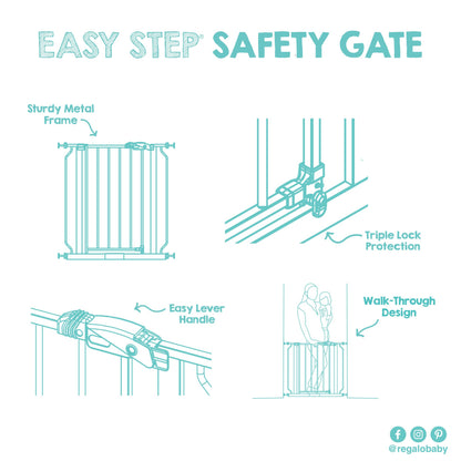 Regalo Safety 29-38.5" Baby Gate for Doorways & Bottom of Stairs, Pressure Mounted Baby Gate with Door for Babies, Toddlers & Pets, Tested & Safe for 30 Years, American Designed, American Owned, White