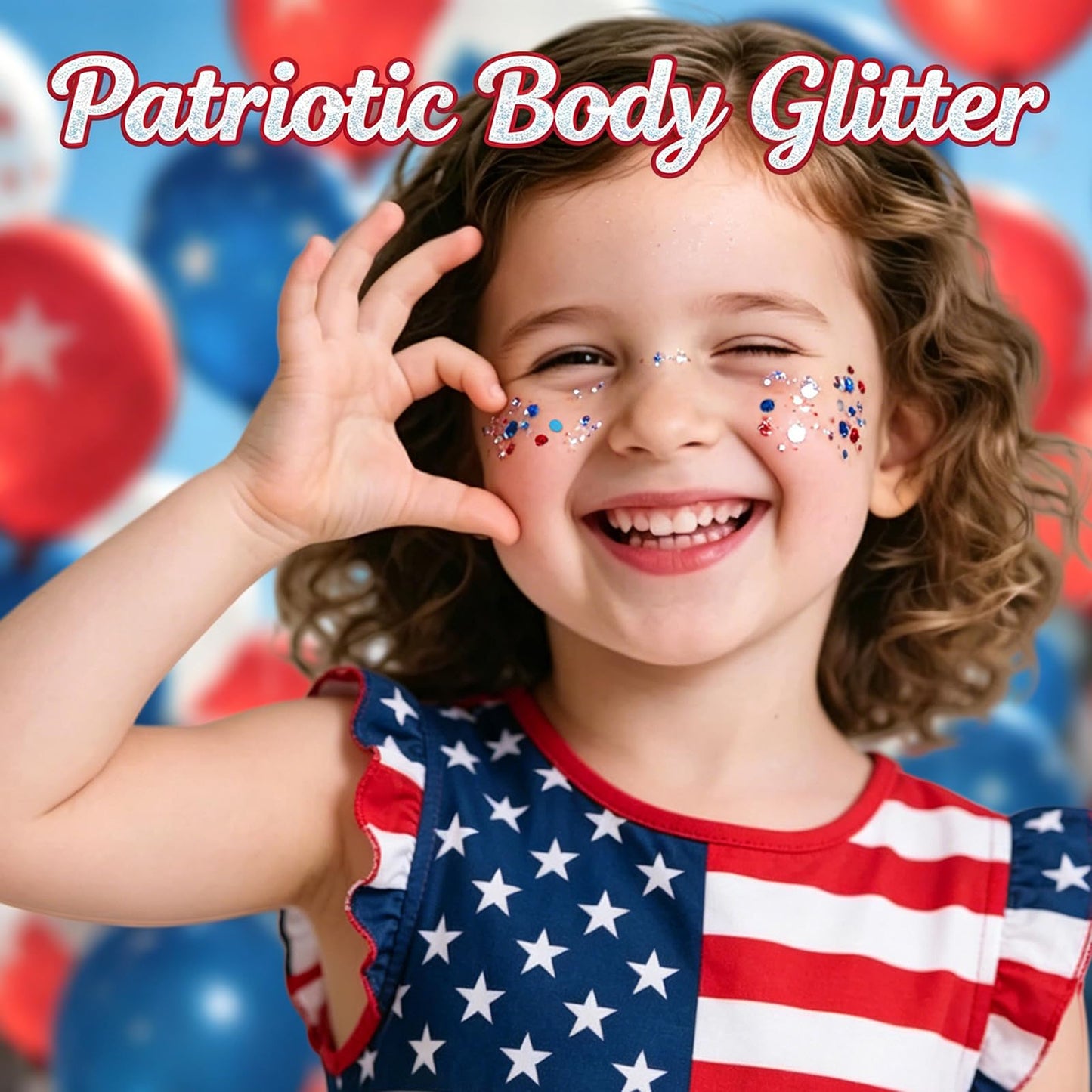4th of July Body Glitter Stick, Hair Face Glitter Stick, Fourth of July Outfits and 250th Anniversary Accessories, Patriotic USA Flag Accessories for Women, Red White and Blue Waterproof Hair Glitter