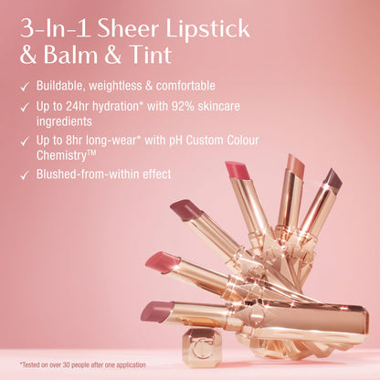 Charlotte Tilbury Pillow Talk Blush Balm Lip Tint - Long-Lasting Sheer Lipstick & Balm & Tint For Hydrated, Plumper Looking Lips - Pillow Talk