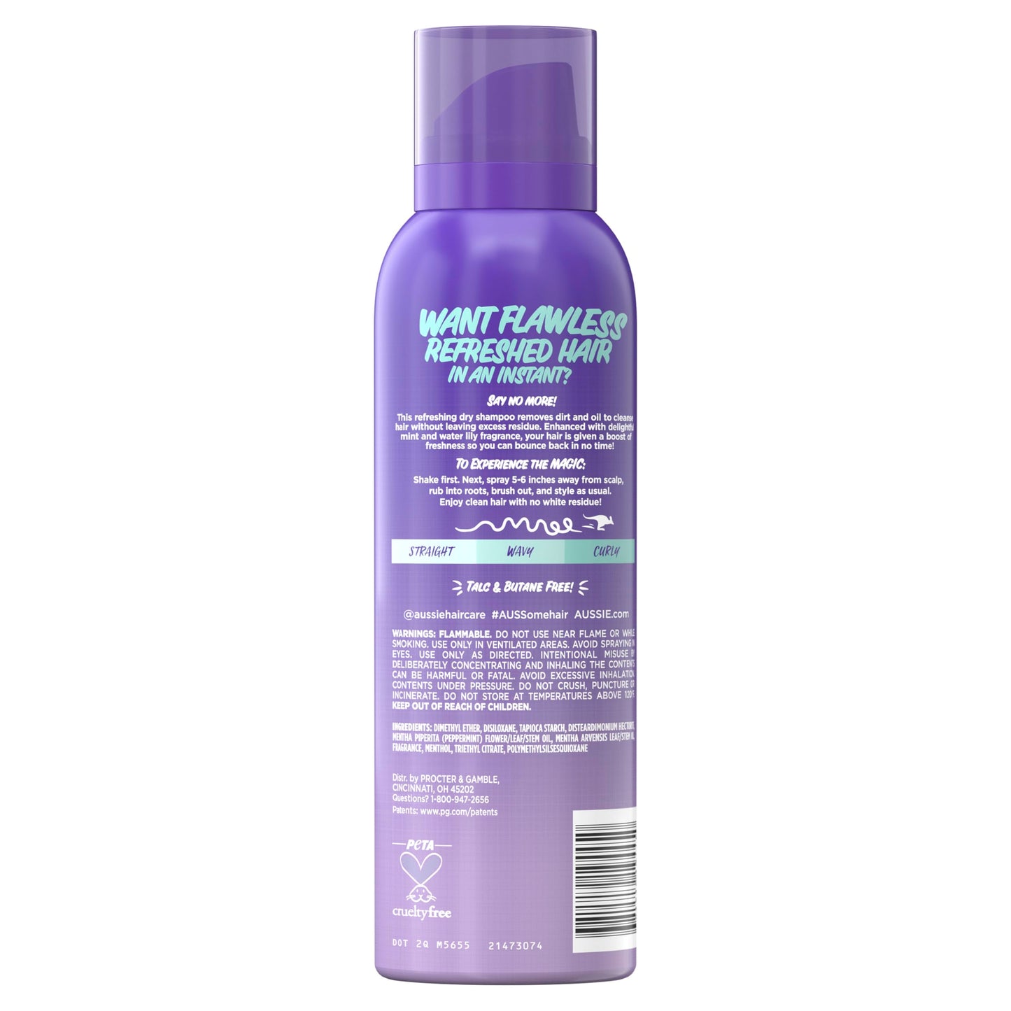 Aussie Instant Refresh Dry Shampoo, Original Clean, Talc-Free, Butane-Free, for Straight, Wavy and Curly Hair, 4.9oz
