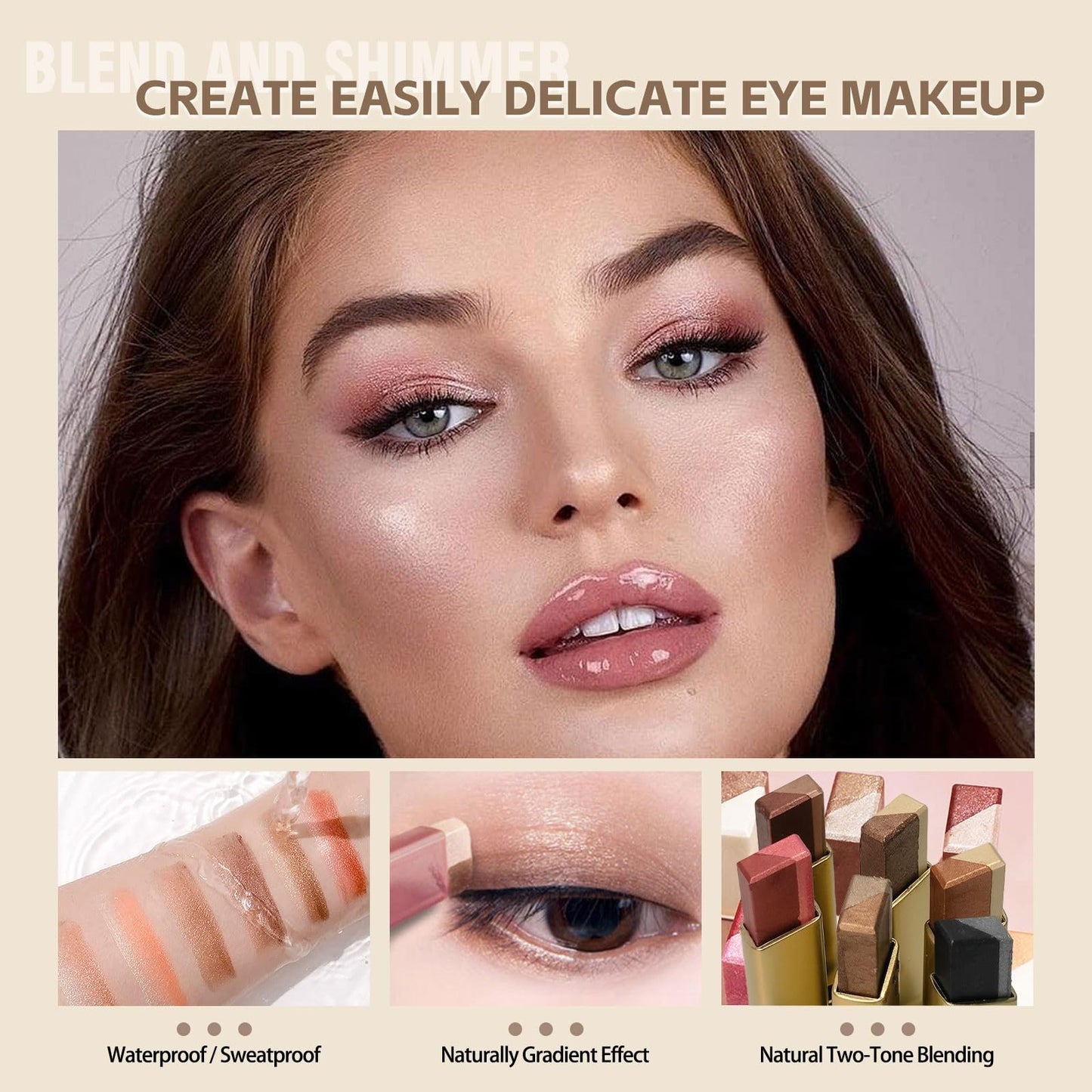 MooGlamor 6 Pcs Glitter Eye Shadow Stick Shimmer Eye Shadow Set with Two-Color Gradient and Waterproof Eyeshadow Pen for Long Lasting Eye Makeup Gift
