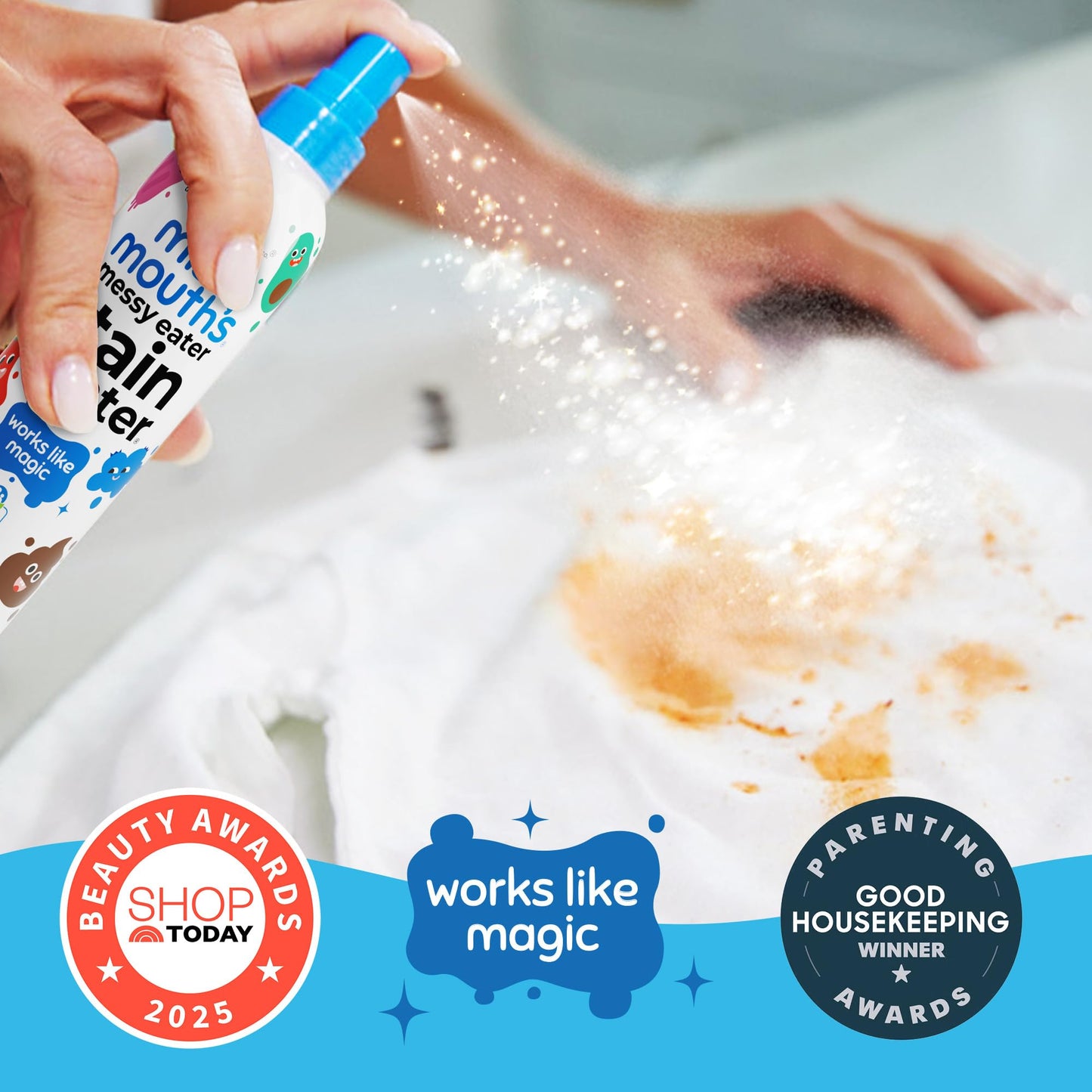 Miss Mouth's Messy Eater Stain Treater Spray - 4oz 2 Pack Stain Remover - Newborn & Baby Essentials - No Dry Cleaning Food, Grease, Coffee Off Laundry, Underwear, Fabric