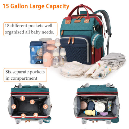 Astro alan Baby Diaper Bags with Changing Station, Waterproof Diaper Bag Backpack for Moms Dads with USB Charging Port, Baby Shower Gifts, Large Capacity diaper backpack, Red-Green-Blue