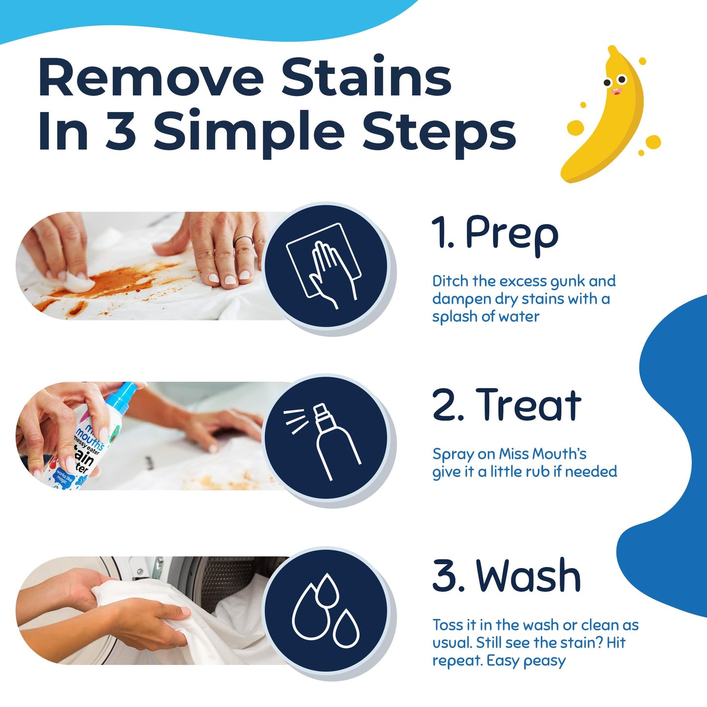 Miss Mouth's Messy Eater Stain Treater Spray - 4oz 2 Pack Stain Remover - Newborn & Baby Essentials - No Dry Cleaning Food, Grease, Coffee Off Laundry, Underwear, Fabric