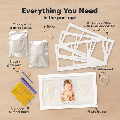 KeaBabies Baby Hand and Footprint Kit - Clay Handprint Keepsake Frame, Newborn Nursery Picture Frame, Personalized New Mom Gifts for Baby First Christmas Shower (Alpine White)
