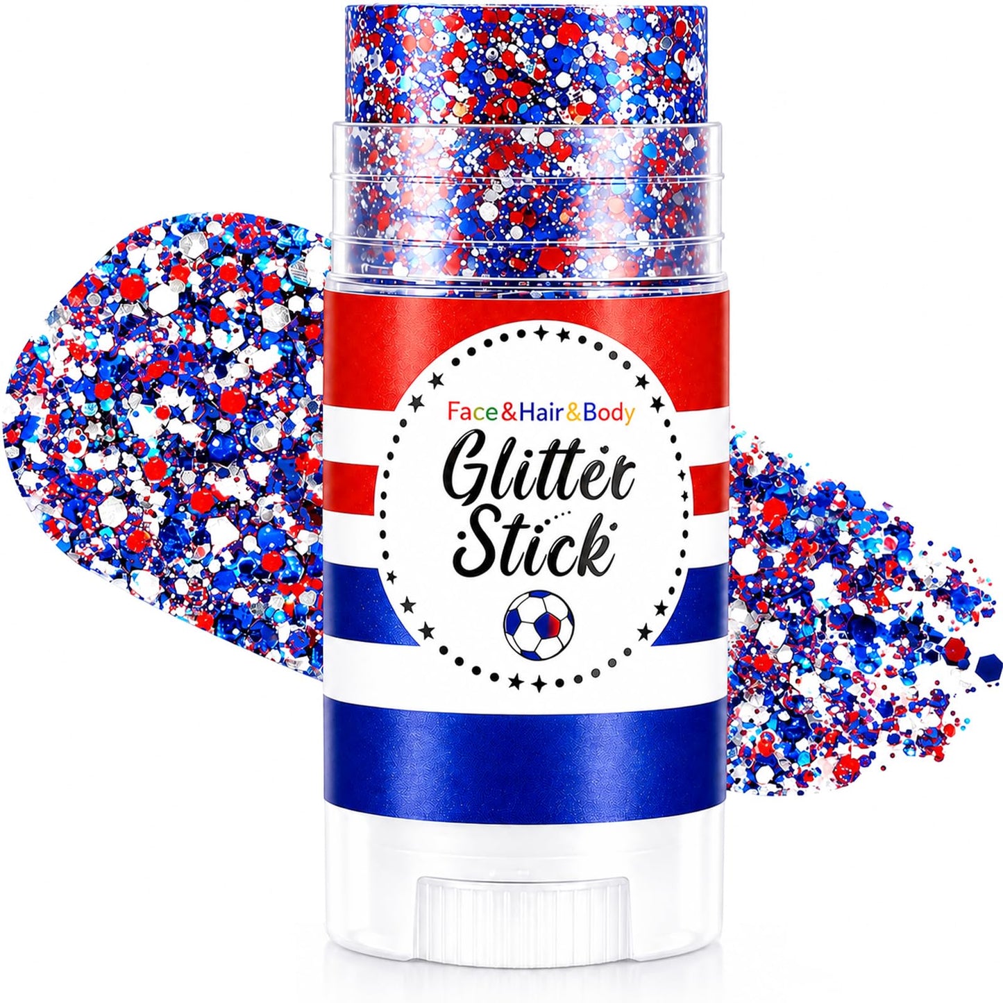 4th of July Body Glitter Stick, Hair Face Glitter Stick, Fourth of July Outfits and 250th Anniversary Accessories, Patriotic USA Flag Accessories for Women, Red White and Blue Waterproof Hair Glitter