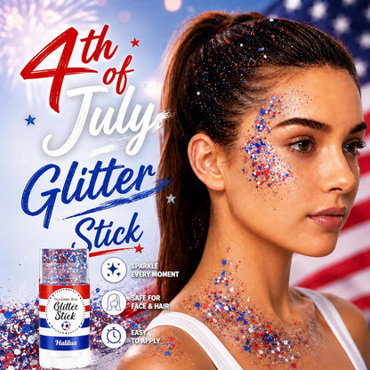 4th of July Body Glitter Stick, Hair Face Glitter Stick, Fourth of July Outfits and 250th Anniversary Accessories, Patriotic USA Flag Accessories for Women, Red White and Blue Waterproof Hair Glitter