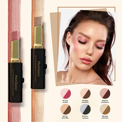 MooGlamor 6 Pcs Glitter Eye Shadow Stick Shimmer Eye Shadow Set with Two-Color Gradient and Waterproof Eyeshadow Pen for Long Lasting Eye Makeup Gift