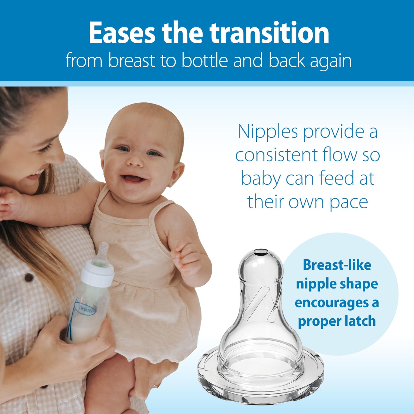 Dr. Brown's Natural Flow Anti-Colic Options+ Narrow Baby Bottle, 2 oz/60 mL, with Preemie Flow Nipple, 0m+, 4 Pack