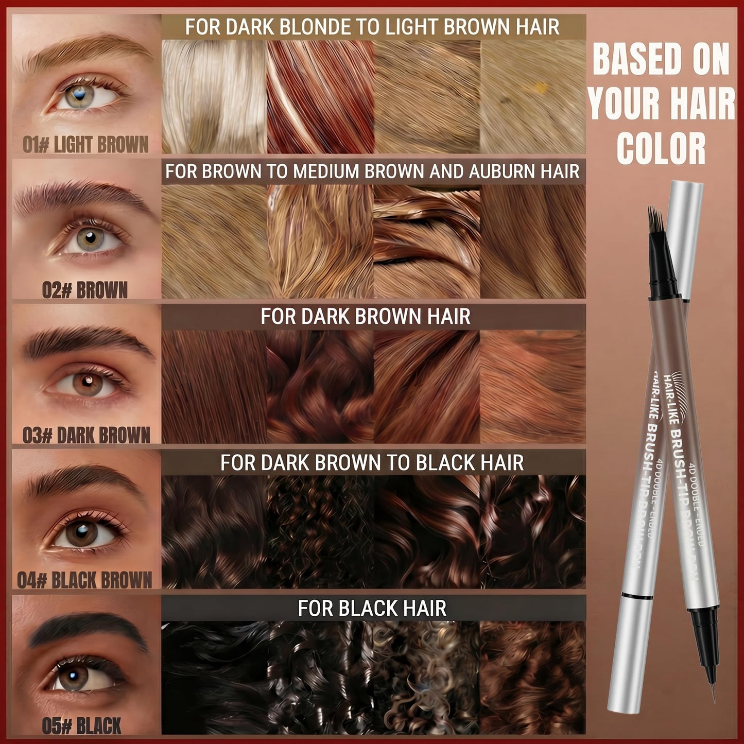 Eyebrow Pencil for Women, 2-in-1 Microblading Eyebrow Pen with 4D Square & Ultra-Fine Tips, Waterproof Long-Lasting Brow Pencil, Hair-Like Strokes for Natural Fuller Brows with Brow Brush, Brown