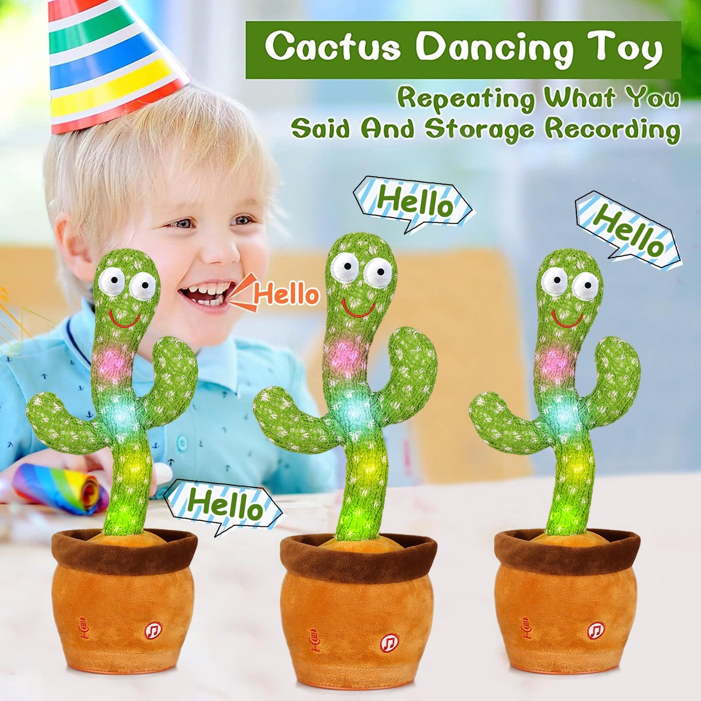 Emoin Talking Cactus Toy, Interactive Toys Dancing Cactus Toy Mimicking Repeating What You Say, Toddler Infant Baby Toys Gifts for 6 7 8 9 10 Month Old Baby Toys for 1 2 3 Year Old Boy Girl