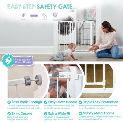Regalo Safety 29-38.5" Baby Gate for Doorways & Bottom of Stairs, Pressure Mounted Baby Gate with Door for Babies, Toddlers & Pets, Tested & Safe for 30 Years, American Designed, American Owned, White