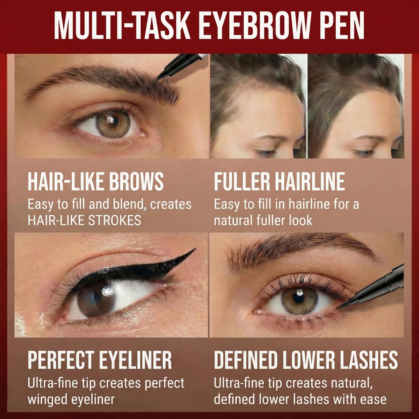 Eyebrow Pencil for Women, 2-in-1 Microblading Eyebrow Pen with 4D Square & Ultra-Fine Tips, Waterproof Long-Lasting Brow Pencil, Hair-Like Strokes for Natural Fuller Brows with Brow Brush, Brown