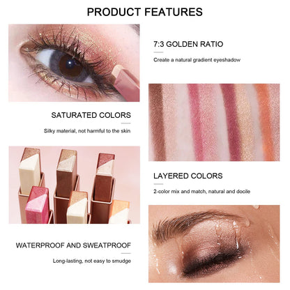 LOKFAR 12 Colors Glitter Eye-shadow Stick Set, Two-Tone Shimmer Gradient Shadow, Duo Chrome Metallic Eyeshadow Stick Waterproof Glitter Eye Shadow Pen for Women Eye Makeup (6 Pcs)