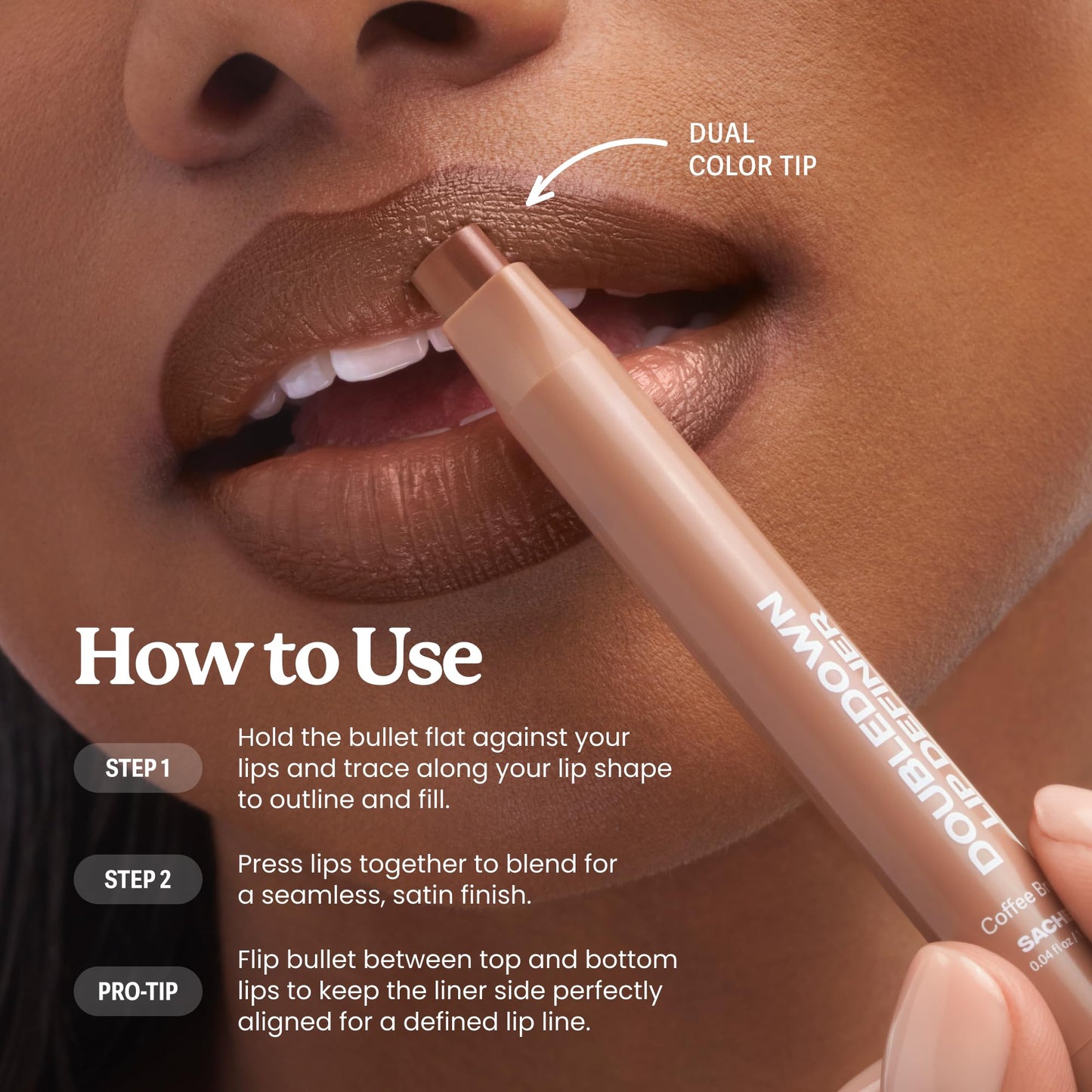 Sacheu DoubleDown Lip Definer — 2-in-1 Lip Liner & Balm — Long-Lasting Korean Make Up Lipstick with Satin Finish, Avocado Oil & Vitamin E (Glossed Over)