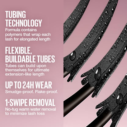 Maybelline Lash Sensational Sky Tubes Tubing Mascara, Extension-Like Lengthening Mascara, 24HR Eye Makeup with Shea Butter & Castor Oil, Very Black, 1 Count