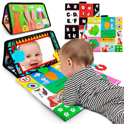 beetoy Tummy Time Toy for Infant, Newborn Sensory Toy 0 3 Months Baby Brain Development with Crinkle Mat Teether, High Contrast Baby Mirror Toys 2 4 5 0-6 Month Boys Girls Visual Muscles Shower Gifts