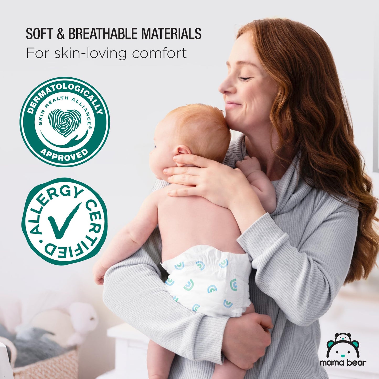 Amazon Brand - Mama Bear Gentle Touch Baby Diapers, Size 5, 27+ lb, Leak Protection, 12 Hours Protection, Wetness Indicator, Hypoallergenic, 132 Count (4 packs of 33)