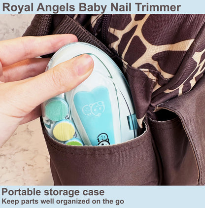 Royal Angels Upgraded 21 in 1 Baby Nail Trimmer with Labeled Case, 13 Extra Replacement Pads, Safe Electric Baby Nail File Kit for Newborns & Toddlers, Whisper Quiet Nail Clipper with LED Light (Blue)